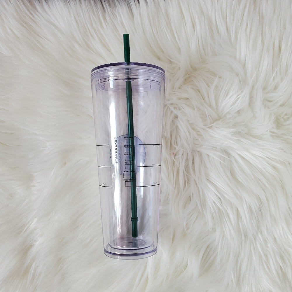 Starbucks Clear Double Wall Tumbler with Logo And Green Straw Original 24 Oz - Picture 2 of 2